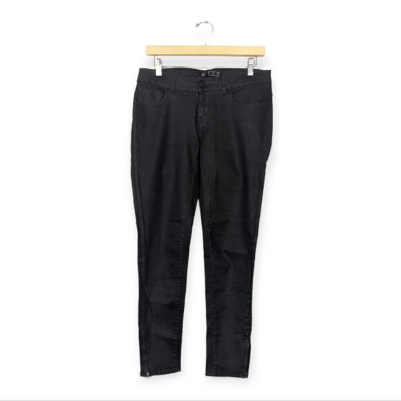 Zara Basics Black Coated Denim Ankle Zip Skinny Jeans Size 8 - Picture 1 of 7